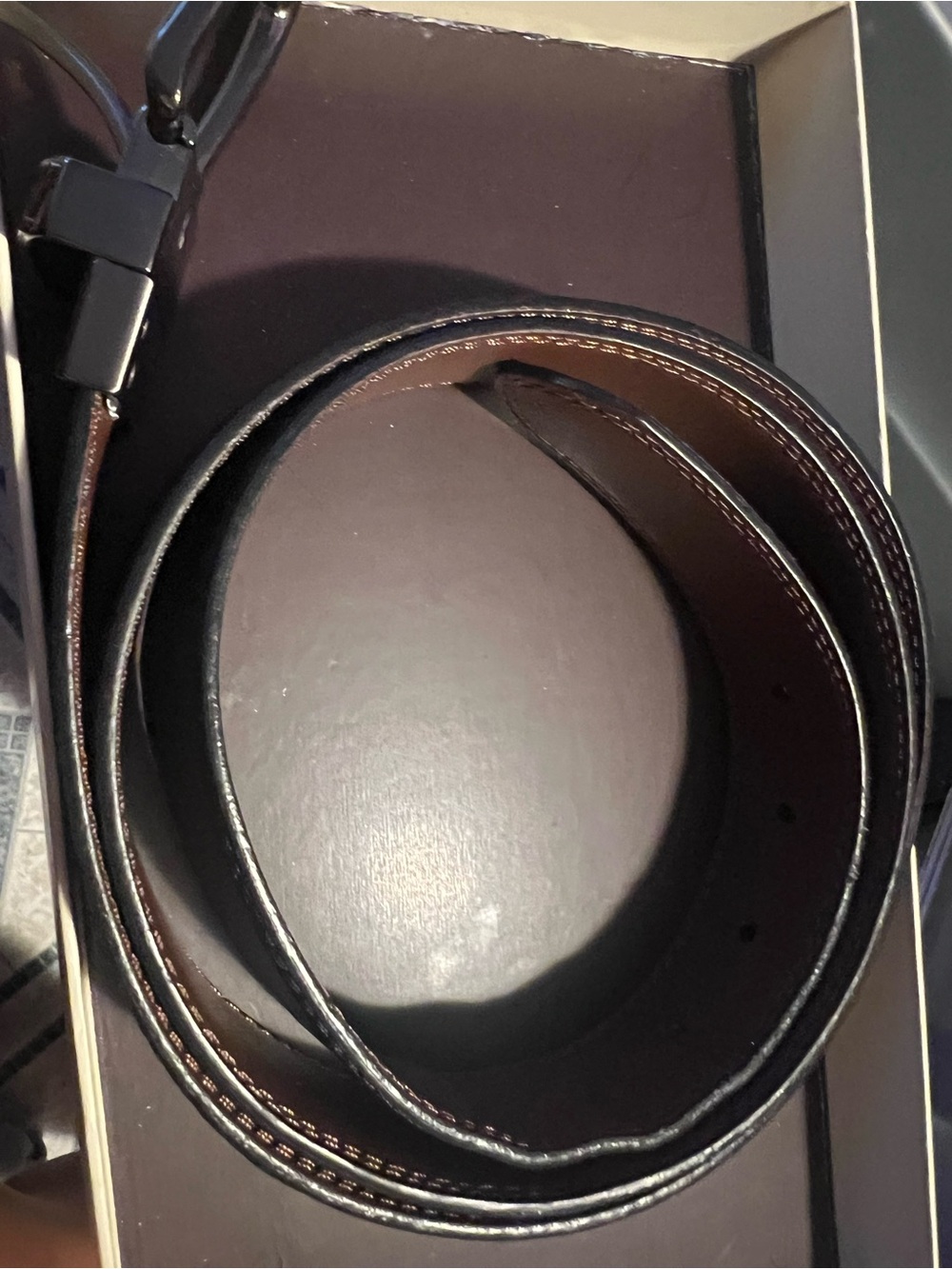 Men's Reversible Black/Brown Leather Belt with Polished Buckle